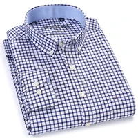 Camisa informal de trabajo a rayas Oxford de manga larga para hombre con bolsillo, camisas con botones de ajuste Regular de mezcla de algodón para primavera y otoño