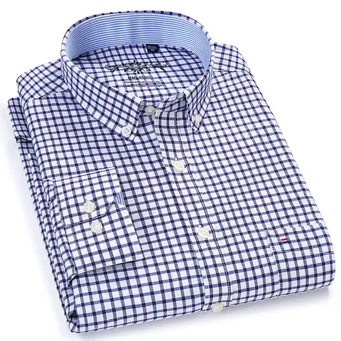 Men's Oxford Plaid Shirt mengquan