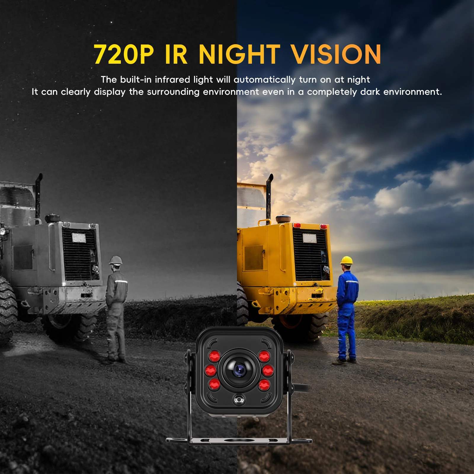 Podofo Kabelloser Auto-Monitor mit 720P Rückfahrkamera, Auto-Backup, IP68 Wasserdicht, BSD Manueller Fokus, Punkt-Warnung für Auto und LKW – Detail 1