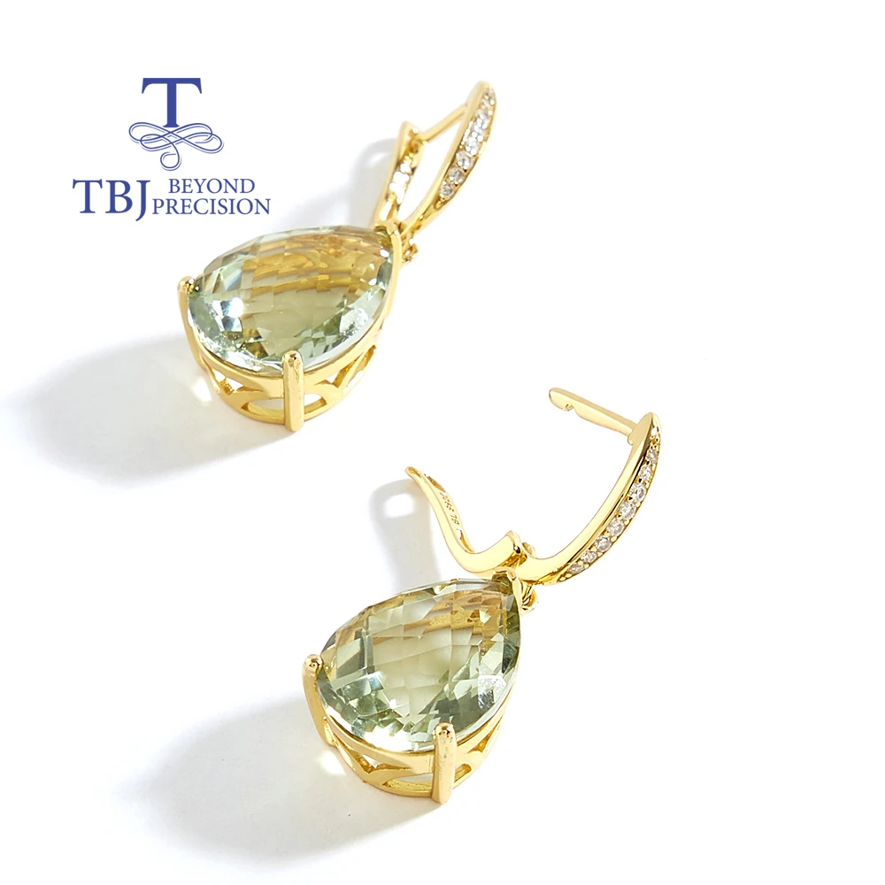 

Simple design 925 Sterling Silver Big Water Drop Women's Earring Pear 12*16mm Natural Green Amethyst Fine Jewelry for daily wear