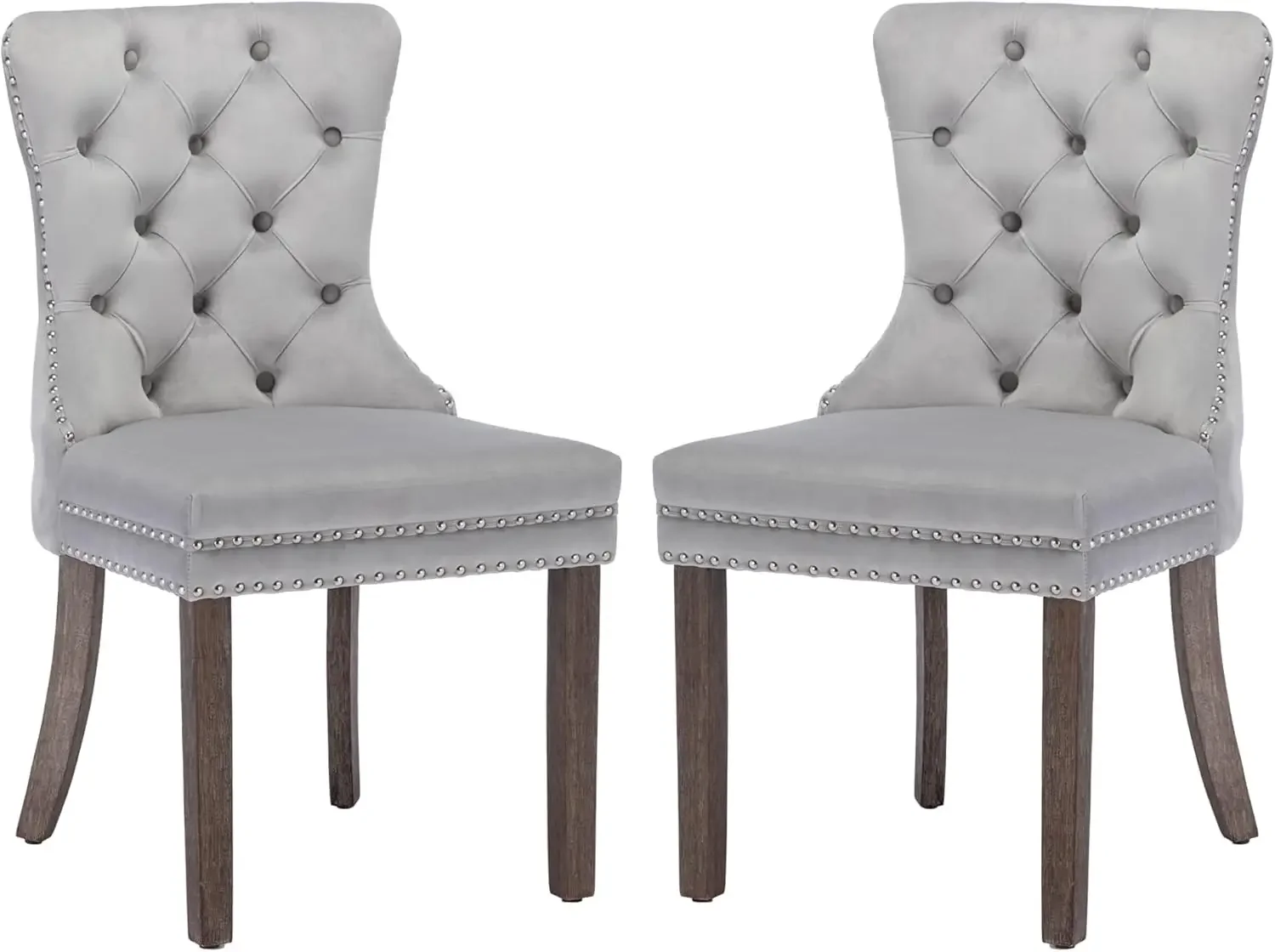 Velvet Dining Chairs Set of 2, Upholstered Tufted  w/ Nailhead Back Ring Pull Trim Solid，Wood /Acrylic /Stainless Steel Legs