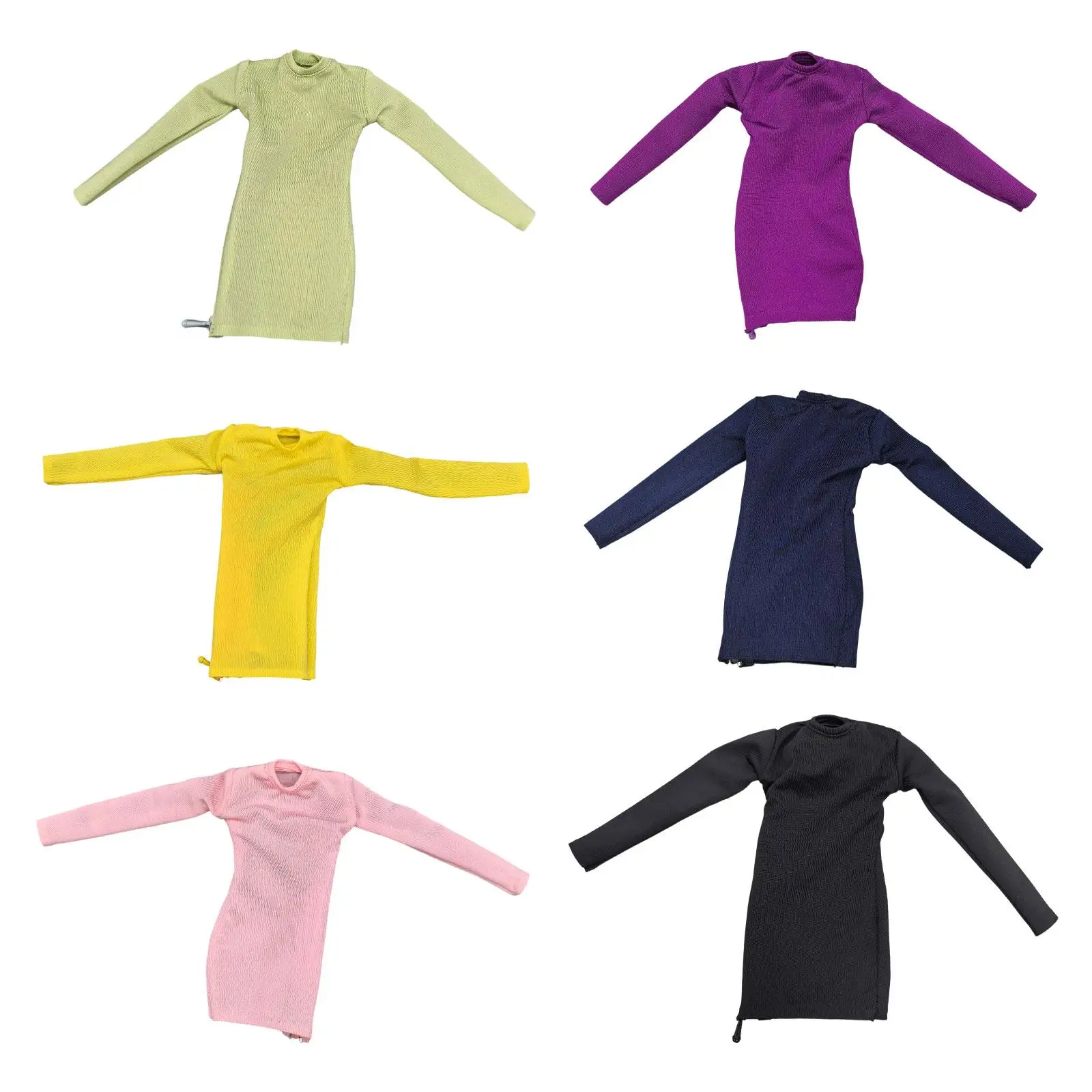 

1/6 Scale Female Clothes for 12 inch Action Figure Stylish with Sleeves Mini Dress Round Collar Doll Clothing Tight Dress