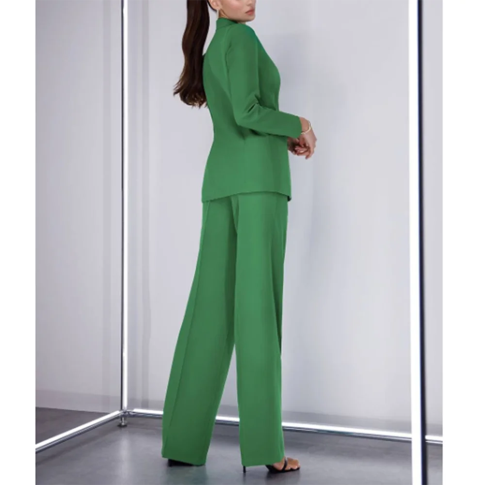 Abiti estivi classici verdi bianchi da donna doppiopetto con risvolto a punta in due pezzi (giacca + pantaloni) Alive Office Lady Ensembles Pantalon