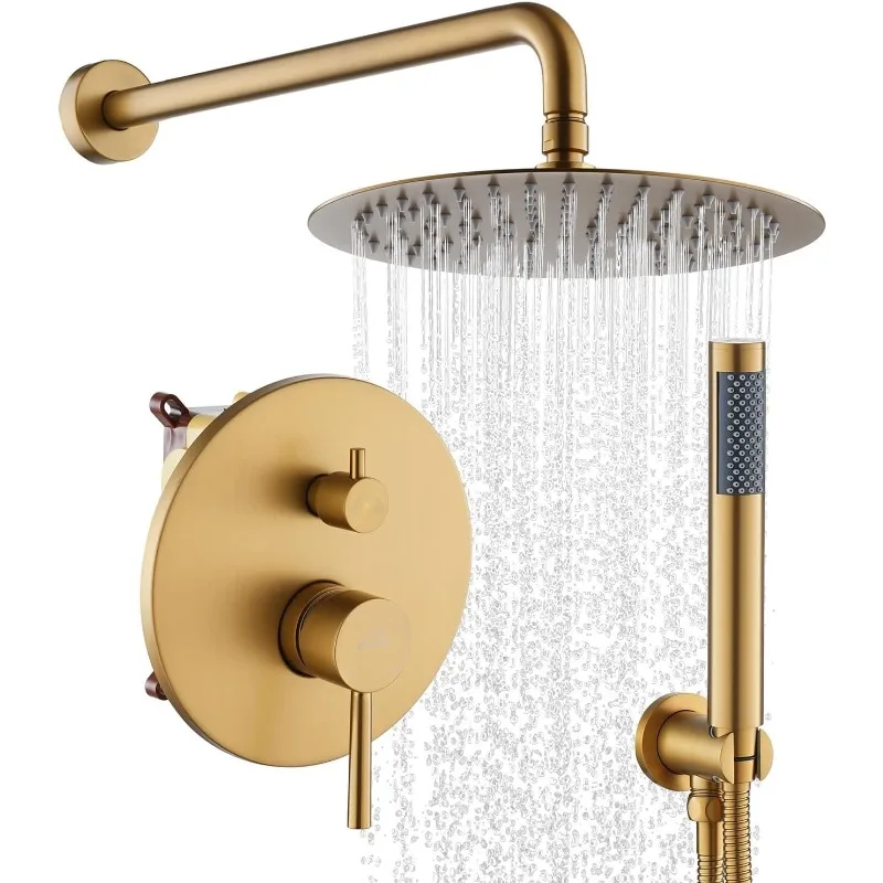 Shower Valve and Trim Kit, 10 Inch Round 2 Functions Rain Shower Head with Handheld Spray Wall Mounted Shower System