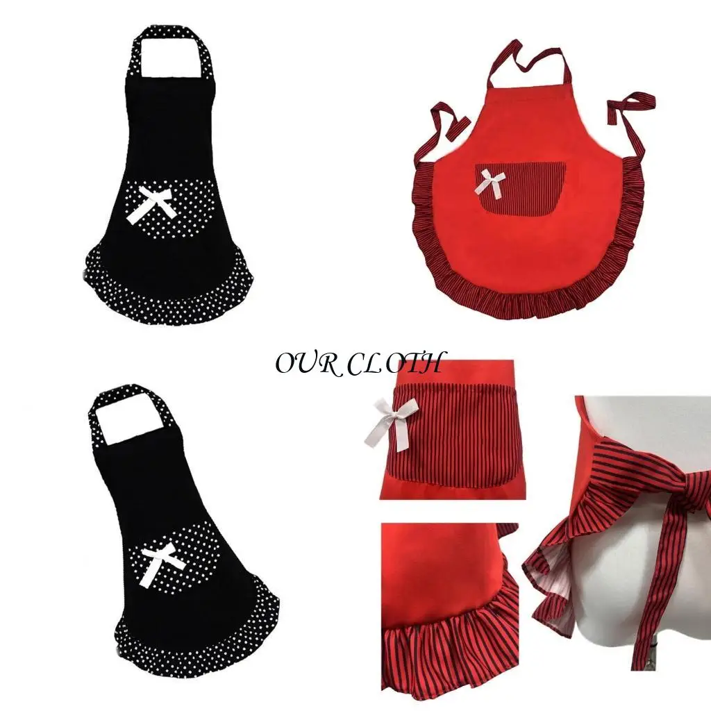 

Cotton Cooking Apron Ruffled Maid Apron Pinafore Dress for Kitchen Baking Y1AC