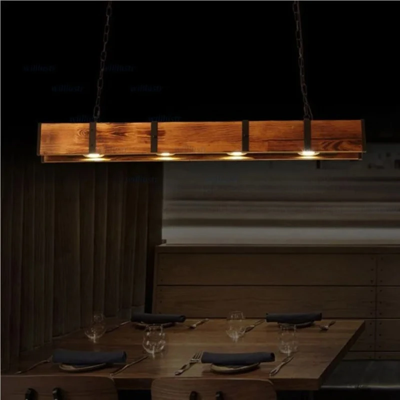 

American Style Retro Wooden Pendant Lights Industrial Rectangle Chandelier Restaurant Living Room Bedroom Kitchen Hanging Lamps