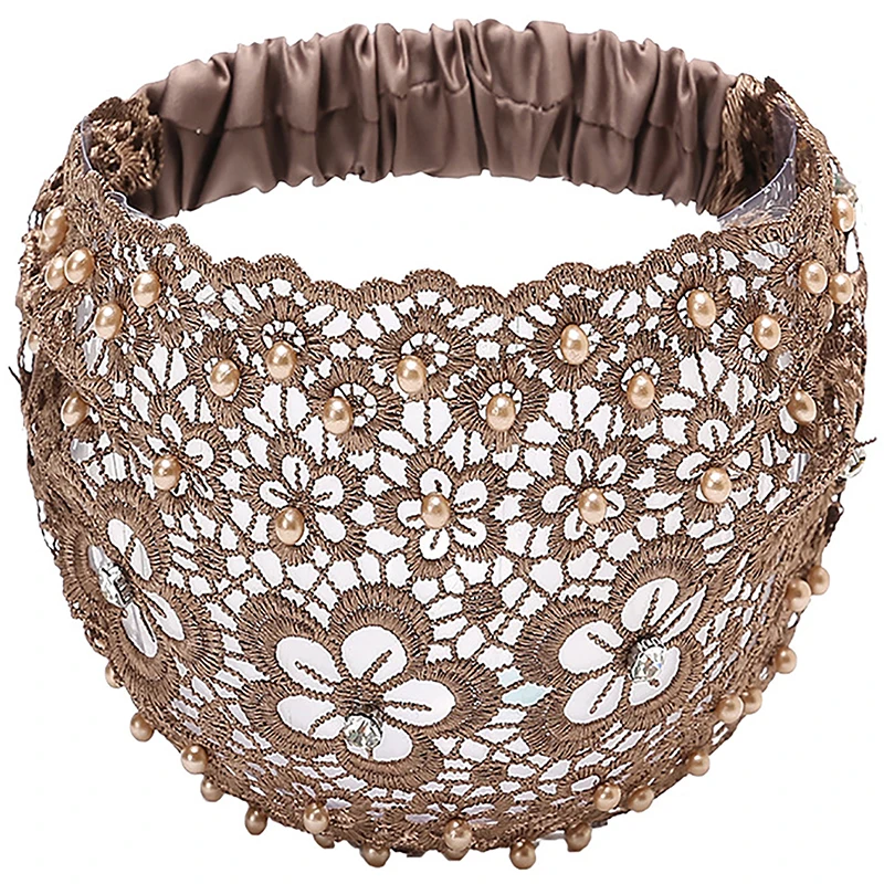 4 color Ladies Khaki-Colored Faux Pearl Hollow Flowers Decor Bohemian Style Headband Suitable For Casual Cute Vintage Hairbands