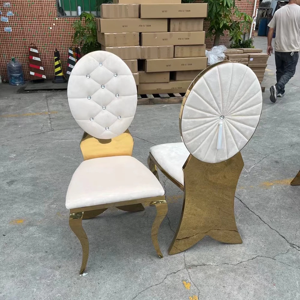New design luxury gold dining chair stainless steel round back event wedding dining chair