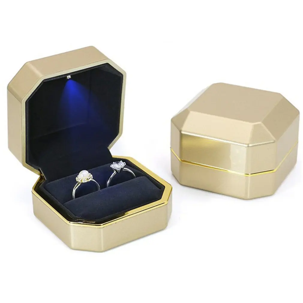 Square Wedding Double Ring Case Ring Box With Led Jewelry Gift Boxs For Ring Pendant Earings Proposal Wedding