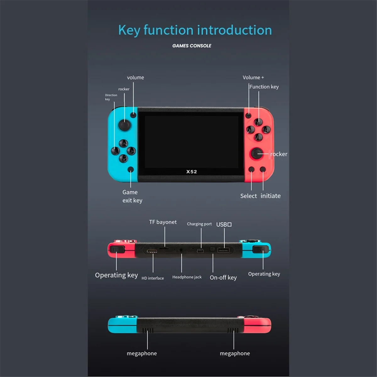 

X52 Handheld Game Console HD 5.1 Inch Portable Retro Game Console Built-in Retro Classic Games Audio Video Player