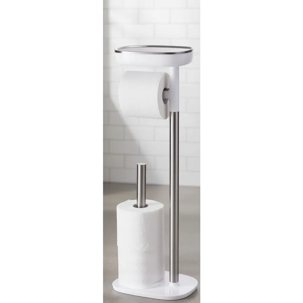 

Modern Toilet Paper Holder Stand with Shelf & Drawer, Spare Roll Storage, Stainless Steel for Bathroom Organization