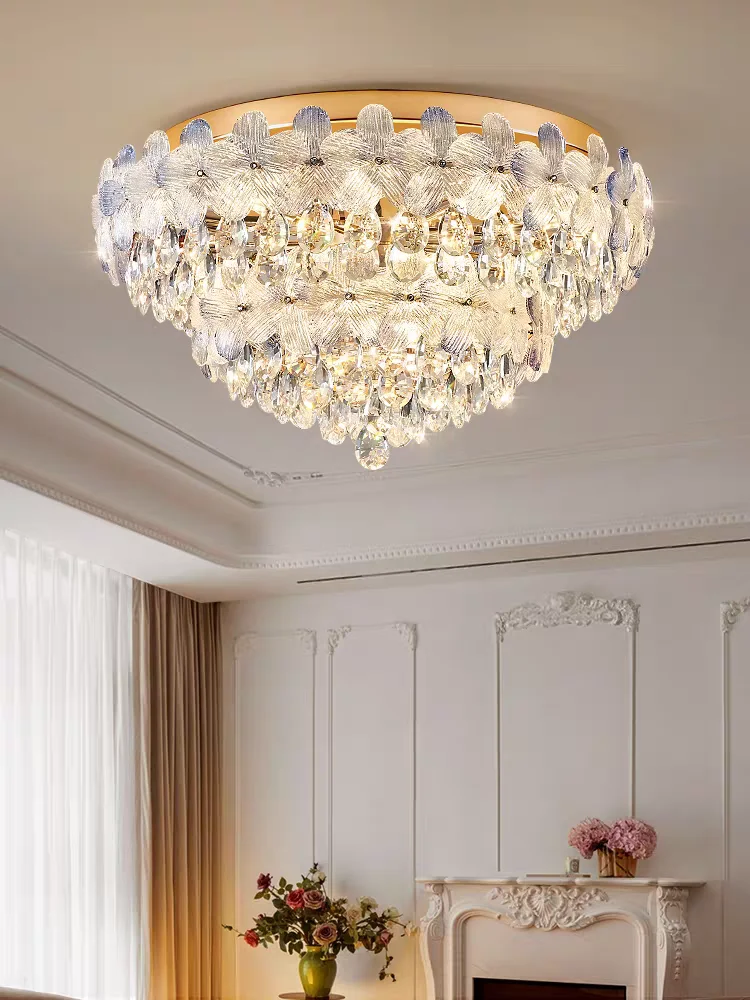 

Новый дизайн, хрустальная люстра, французский стеклянный цветок, люстра для гостиной, потолочный светильник для главной спальни, длинный светильник для столовой