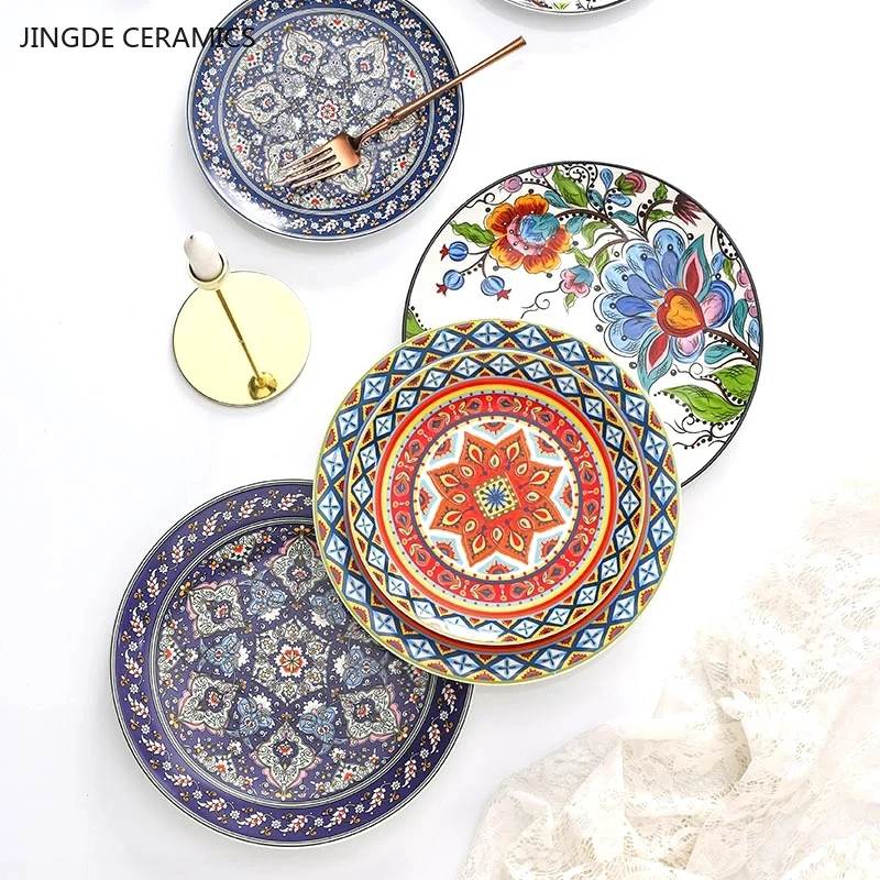 8/10 Inches European Ceramic Dinner Plates Western Salad Plate Household Exquisite Fruit Dish Kitchen Accessories Ceramic Plate