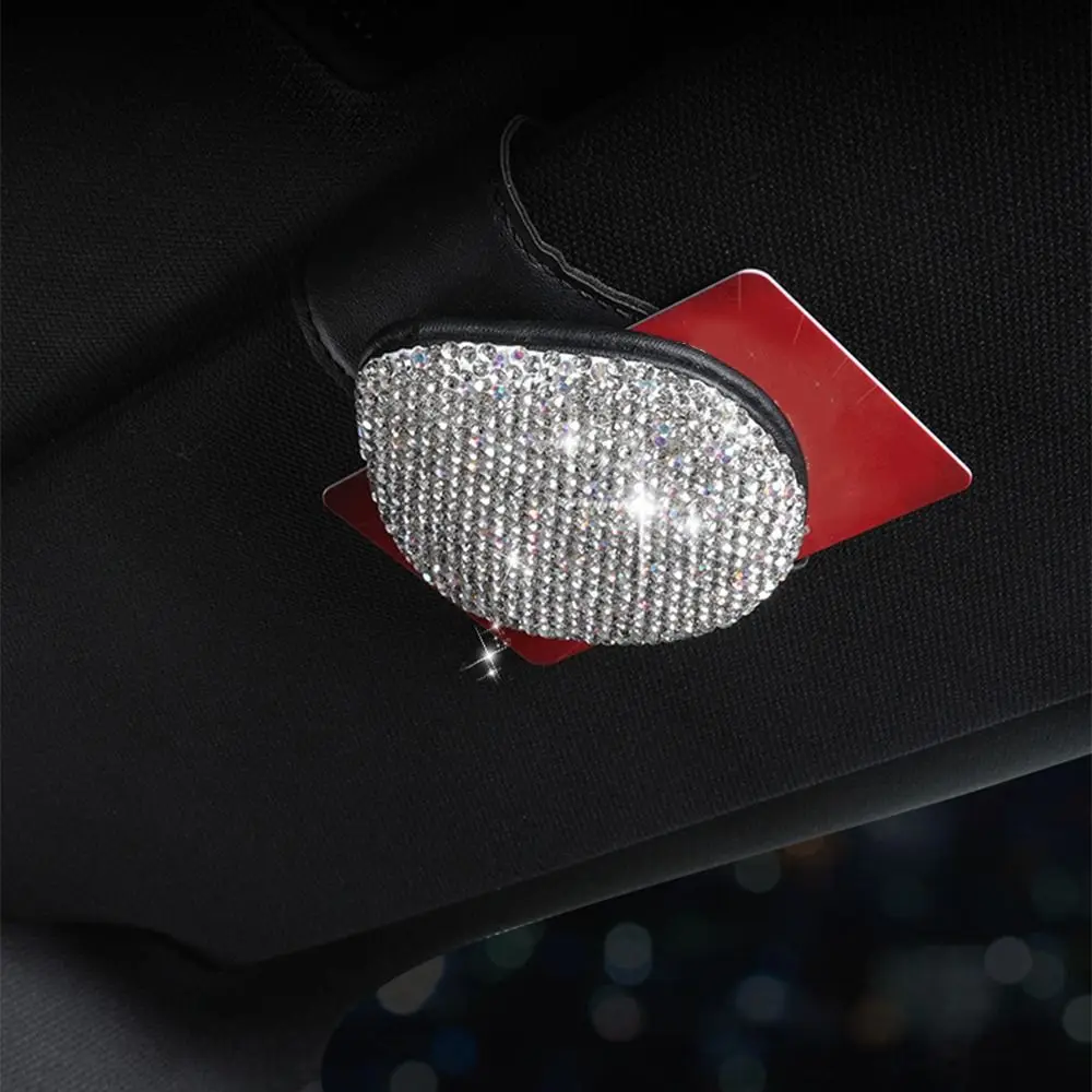 Creative Car Sunglasses Holder Luxury Wear-Resistant Bling Eyeglasses Holder Clip Hidden Magnetic Closure Rhinestone