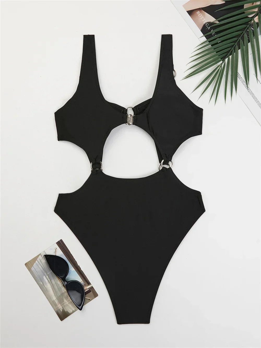 Black Bikini Rings Cut Out Monokini Push Up Punk Swimsuit Micro Bikinis Extreme Vacation Swimwears Women Beach Outfits Sexys Set