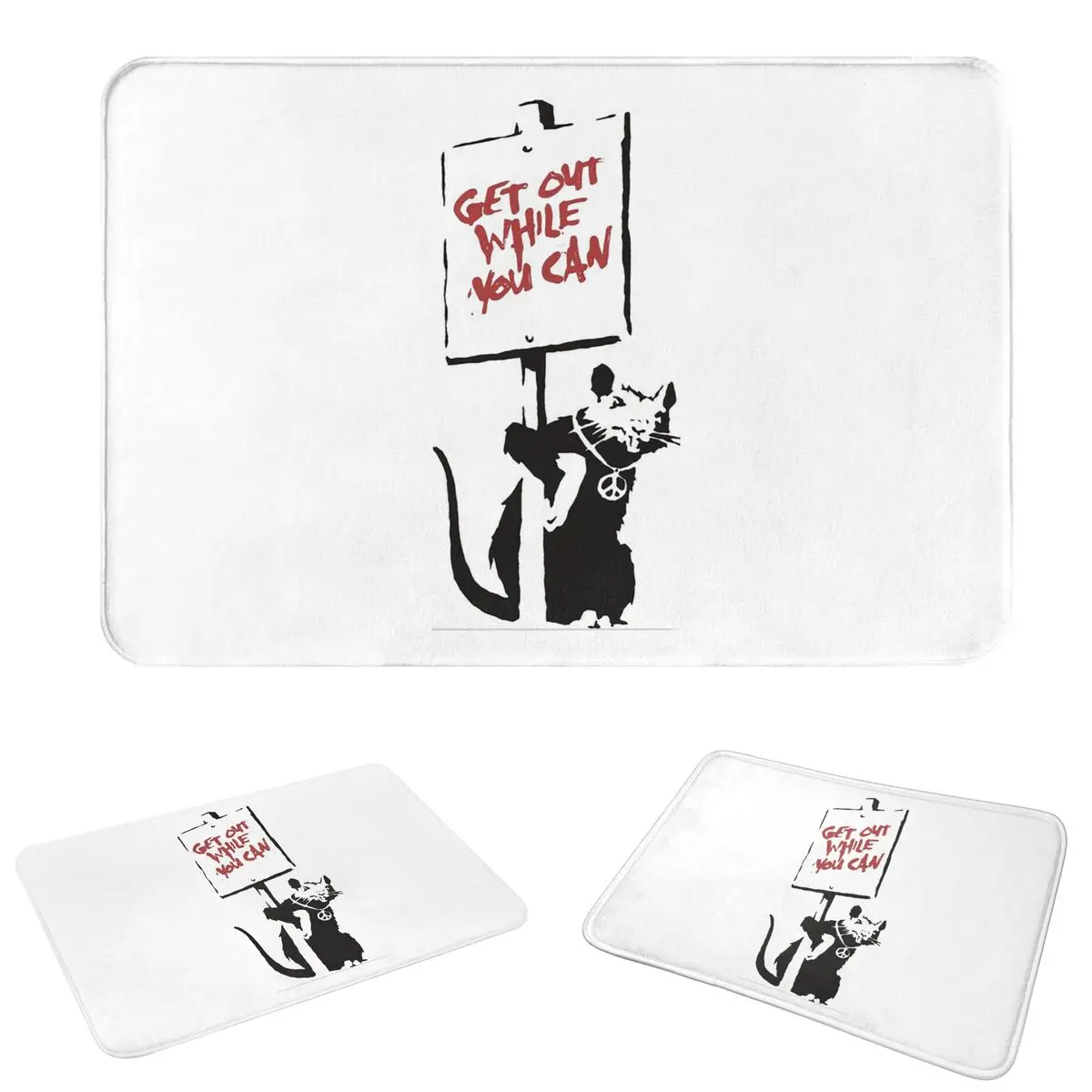 Get Out While You Can Banksy Graffiti Doormat Dust-proo Carpet Rug Kitchen Entrance Home Floor Mat for Bathroom Footpad Mats