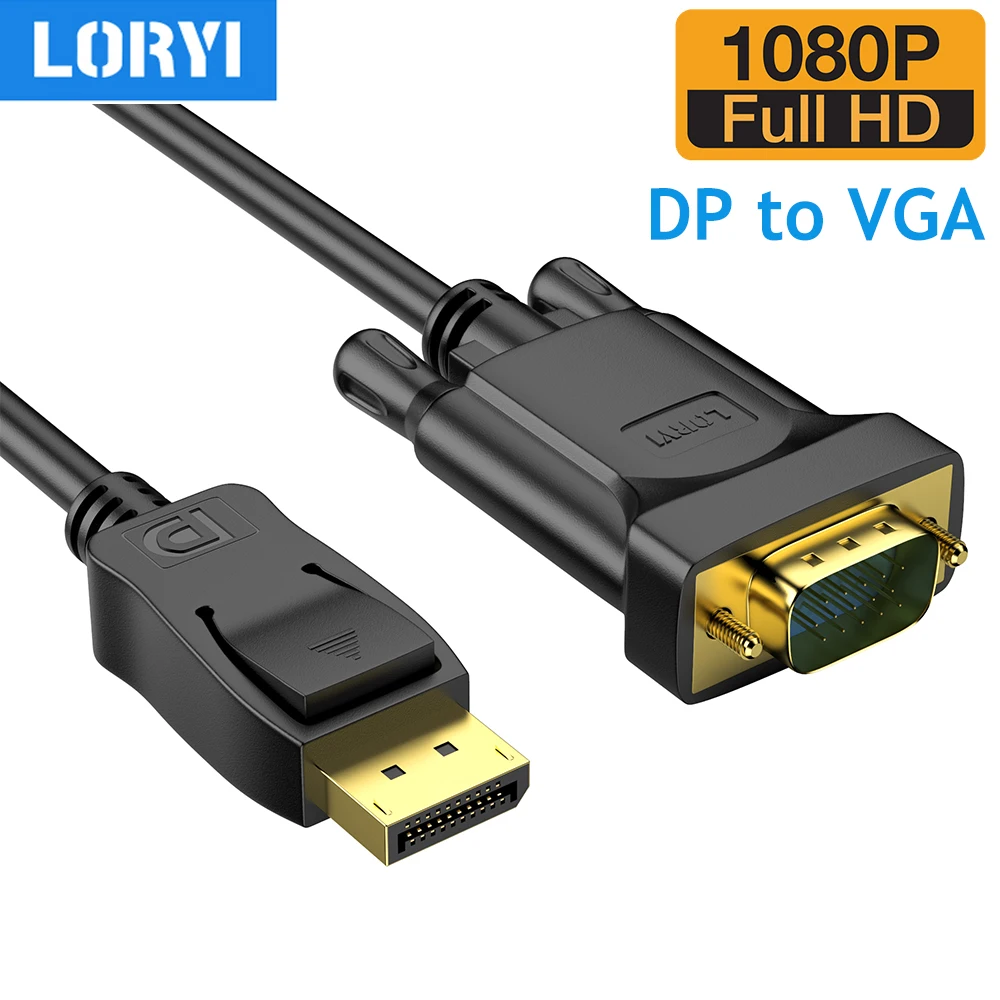 LORYI Displayport To VGA 6 Feet Cable Uni-Directional DP DisplayPort Computer to VGA Monitor Cable Male to Male 1080P 60Hz Cord