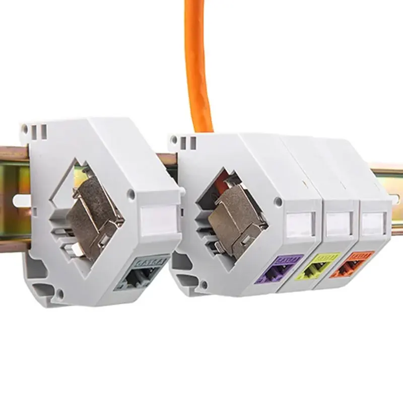 Linkwylan Cat6A Keystone Jack Holder Housing For Din-Rail Mounting Adapter For Module With Labeling Field IP20 Dust-Proof
