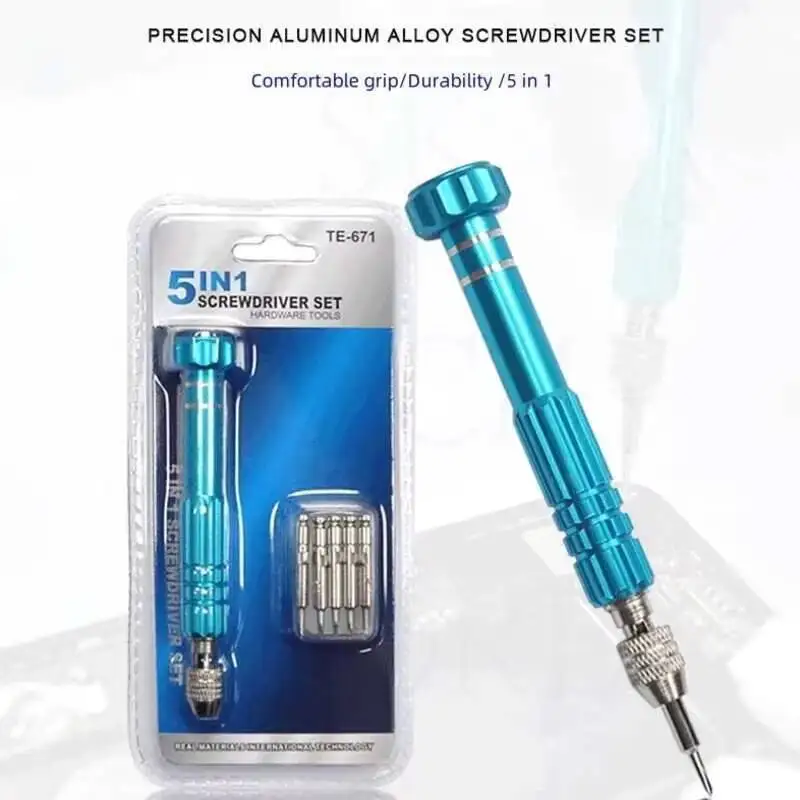TE671 5-in-1 Aluminum Alloy Screwdriver Set With 5 Heads Is Used For Precision Tools Of Mobile Phone Electronic Maintenance.