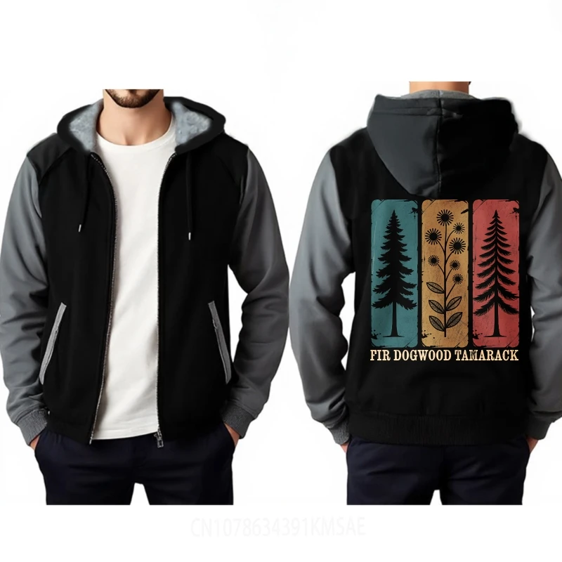 Модная женская толстовка с капюшоном, согревающая ель, собачья древесина, Tamarack Tree, черная, утолщенная, свободная посадка для нее, пуловер на молнии Модная женская толстовка с капюшоном, согревающая ель, собачья древесина, Tamarack Tree, черная, утолщенная, свободная посадка для нее, пуловер на молнии