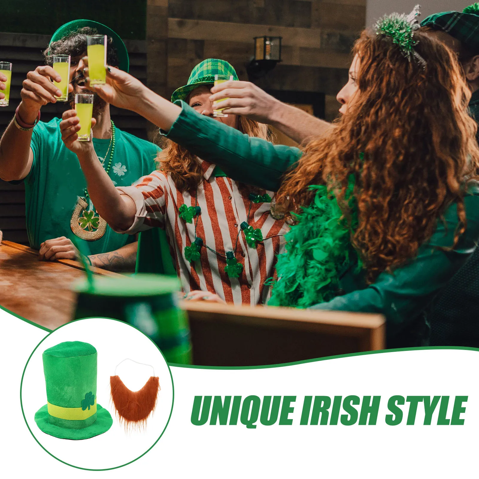 

Holiday Costume Props Beard Hat Men's Accessories Green Tophat Hats for Adhesive Lucky Irish