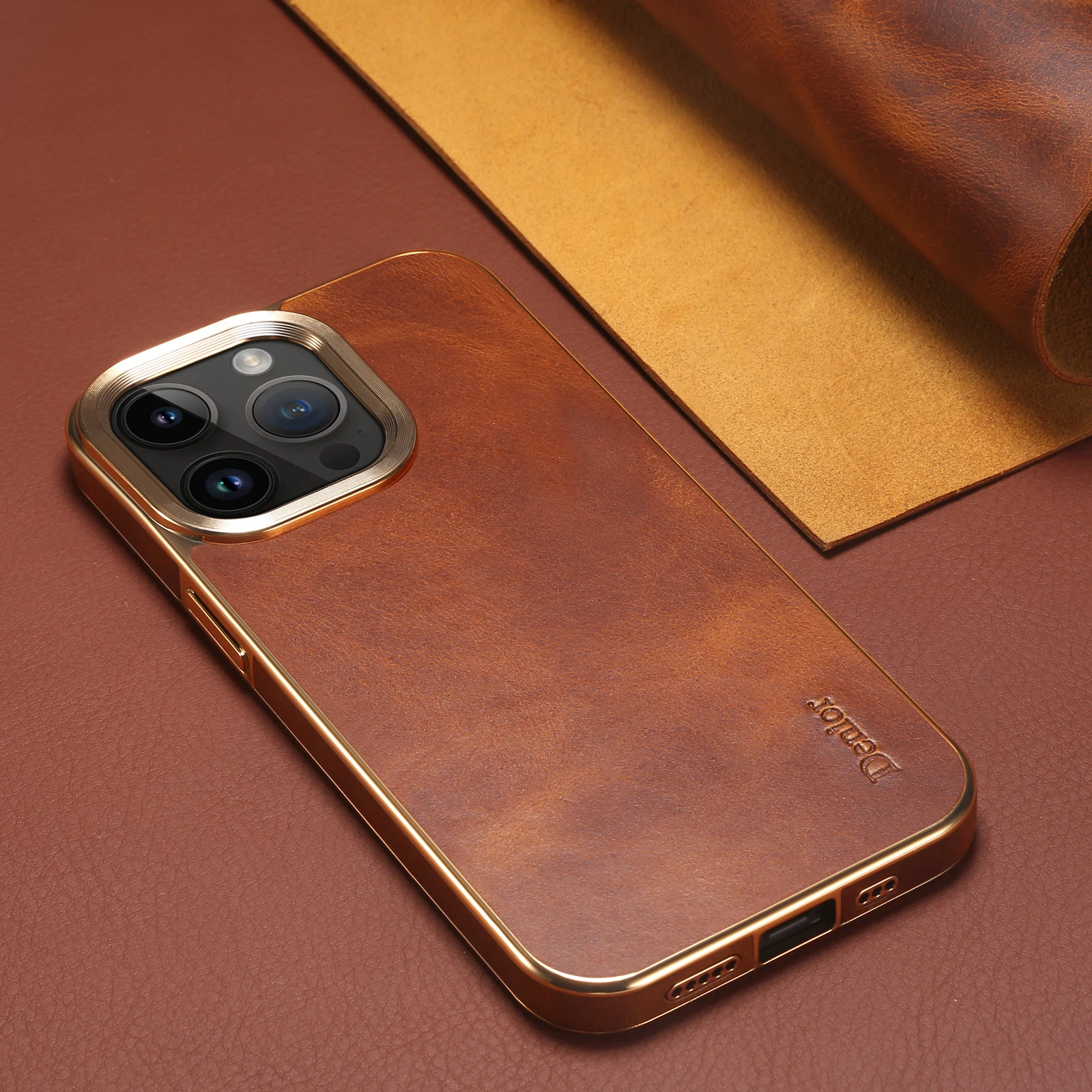 

High End Business Retro Oil Wax First Layer Leather Turnkey Electroplating Case For Iphone 15 14 13 12 Pro Max Plus New Products