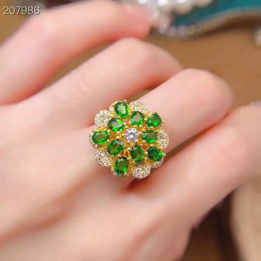 Flower Style New coming 100% Natural and Real Diopside ring  925 sterling silver Fine Fashion ring