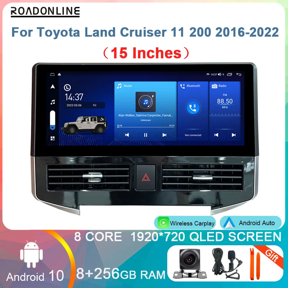 

Автомобильный радиоприемник 15 ihch 8 + 256 ГБ для Toyota Land Cruiser 11 200 2016-2022 Carplay мультимедийный видеоплеер GPS Android 10 4G WIFI