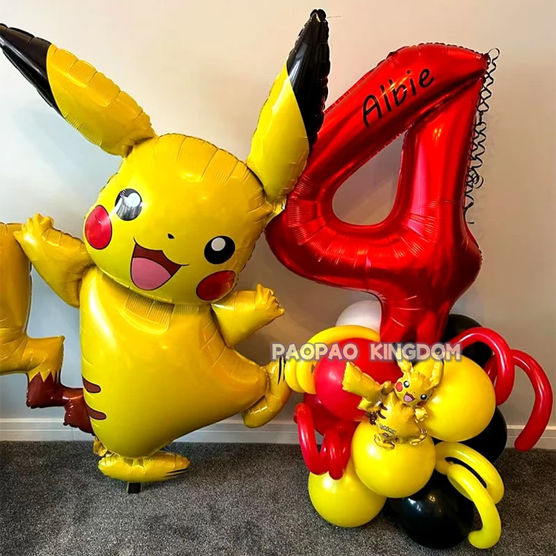 1set Pokemon Pikachu Thema Folien Ballons Set Rot Schwarz Latex Ballon Kinder Geburtstag Baby Shower Party Decora Liefert