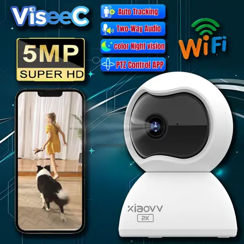 XIAOVV 1PCS Cámara para mascotas Cámara para perros y gatos 360 ° /5MP con monitor de cámara de bebé WiFi con aplicación móvil para seguridad interior en el hogar