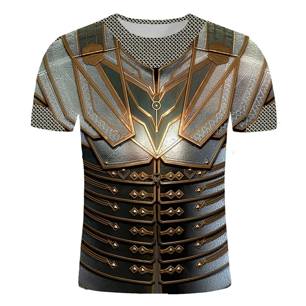 Summer Men 3d Hd Printing T-Shirt Fashion Armor Print Pattern Personality Top Loose O Collar Short-Sleeved Street Plus-Size Top