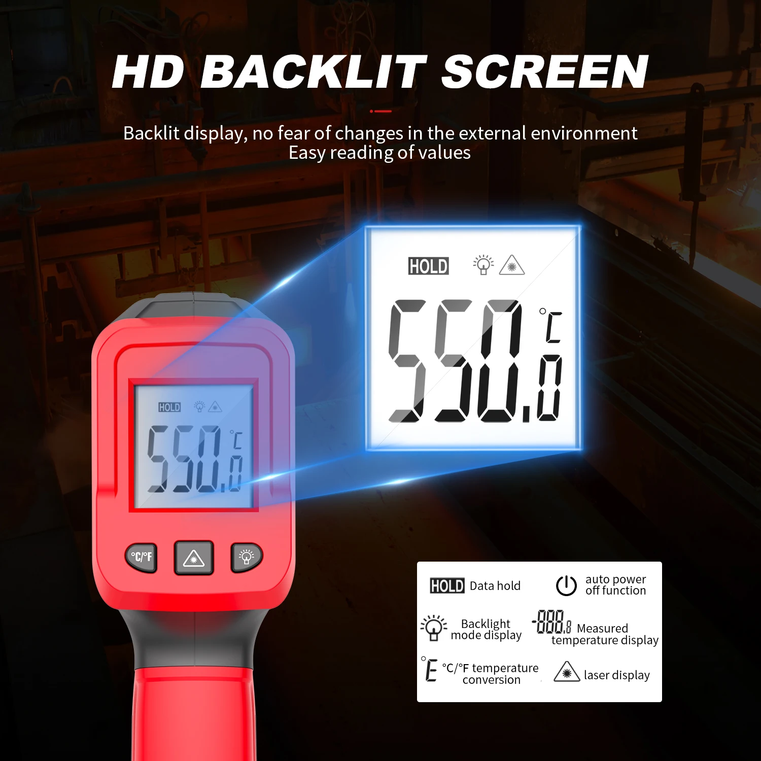 

Digital Infrared Thermometer -50~380℃ / -50~550°C Contactless thermometer KM-380S KM-550S IR Laser Pyrometer
