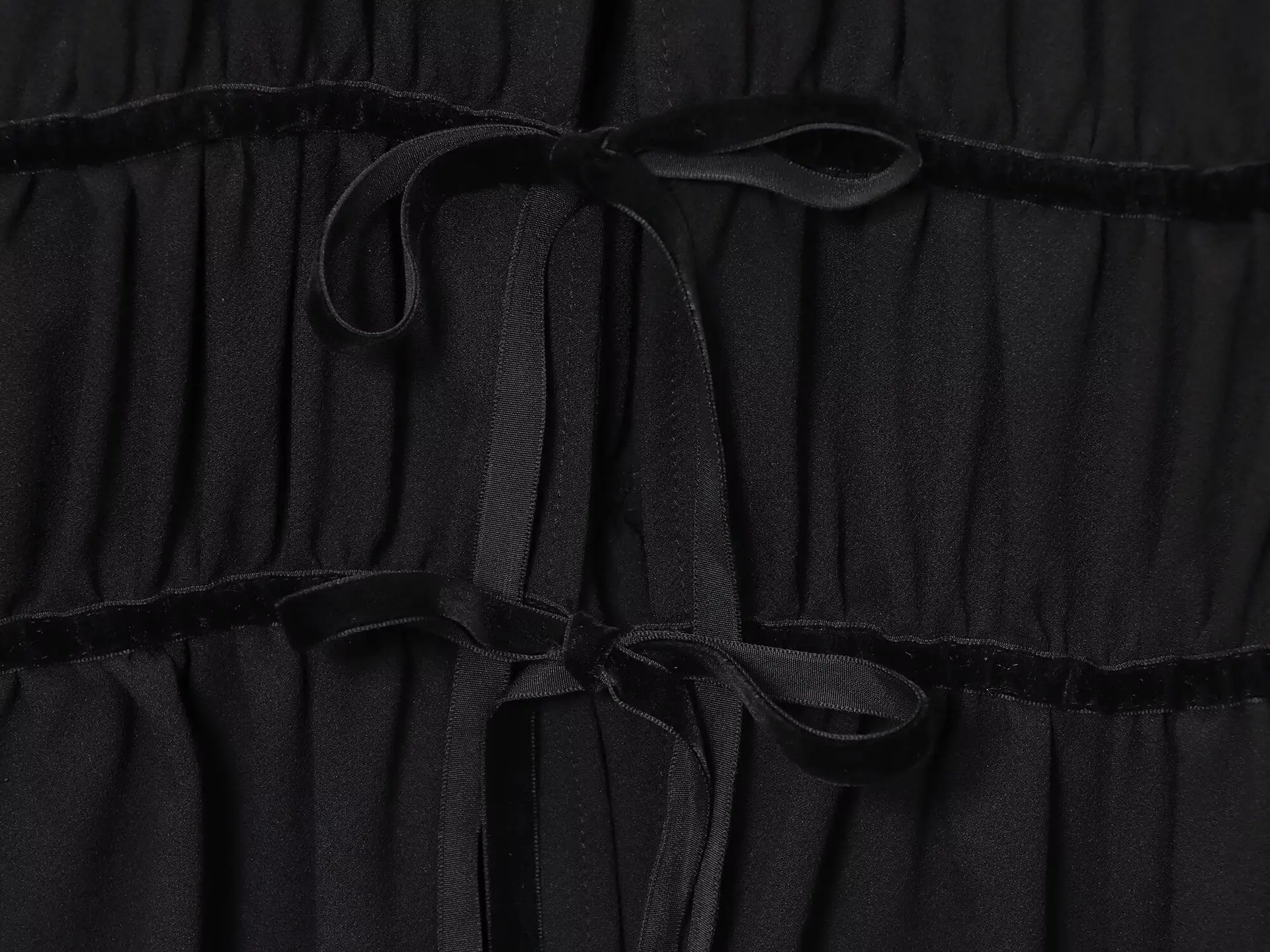 Women's Black Long-Sleeve Shirt Autumn Winter Fashion Versatile Sexy Casual Bow Top Tie Detail Ruffled Drawstring Chiffon Blouse