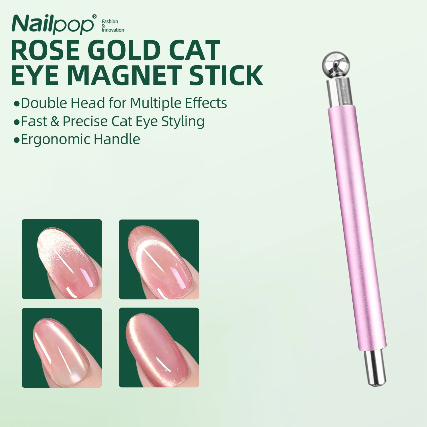 

Nailpop New Double Ended Cat Eye Magnet Wand Nail Art Tool UV LED Gel Polish DIY Wide Beam Effect Easy Precision Silver/Pink 1pc