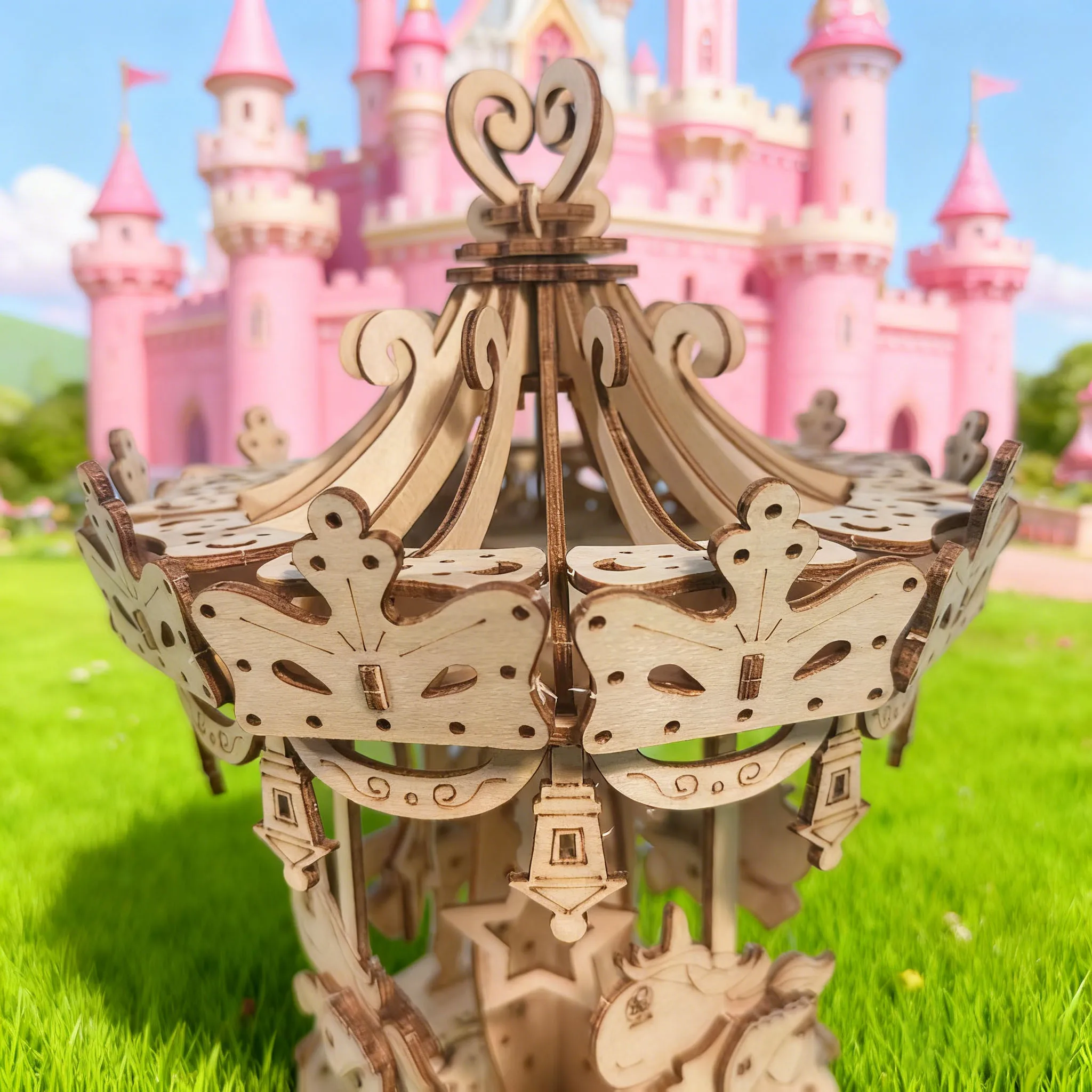 Modello Puzzle 3D Carosello Troiano, Set Creativo di Caroselli, Blocchi di Legno ad Incastro, Modello Artigianale per Decorazione Casa