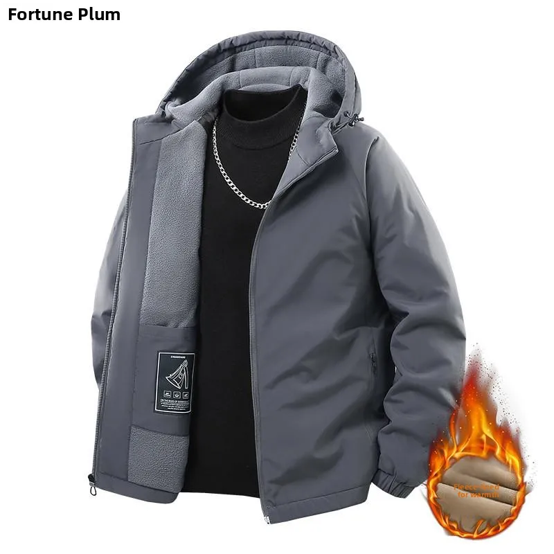 

Men's Fce Lined Casual Jaet Outdoor Warmth Hooded Coat Youth Loose Fit Fall Winter Thiened Cotton Polyester Blend