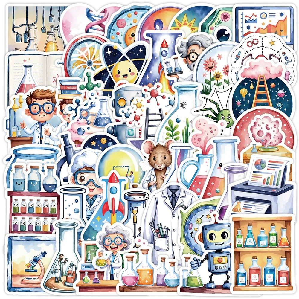 

10/30/50pcs Cartoon Science Laboratory Stickers Funny Graffiti Decals for Kids DIY Notebook Guitar Phone Cute Decoration Sticker
