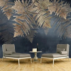Custom Wallpaper 3D Mural Home Interior Decoration Wall Papers Plant Leaves Gray-black Background Wall For Living Room Sofa обои