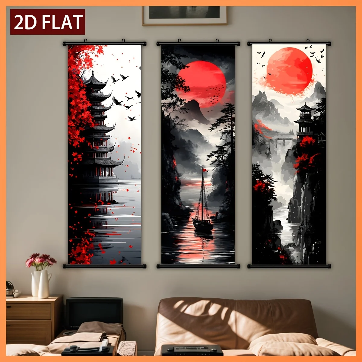 Vintage Samurai Scroll Tapestry Samurai Sword Hanging Poster Decoration Living Room Home Room Decoration
