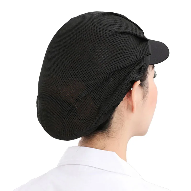 Gorro de trabajo de malla transpirable para hombre y mujer, gorro cubierto de pelo para taller, servicio de comida, horneado, visera de cocina con ala