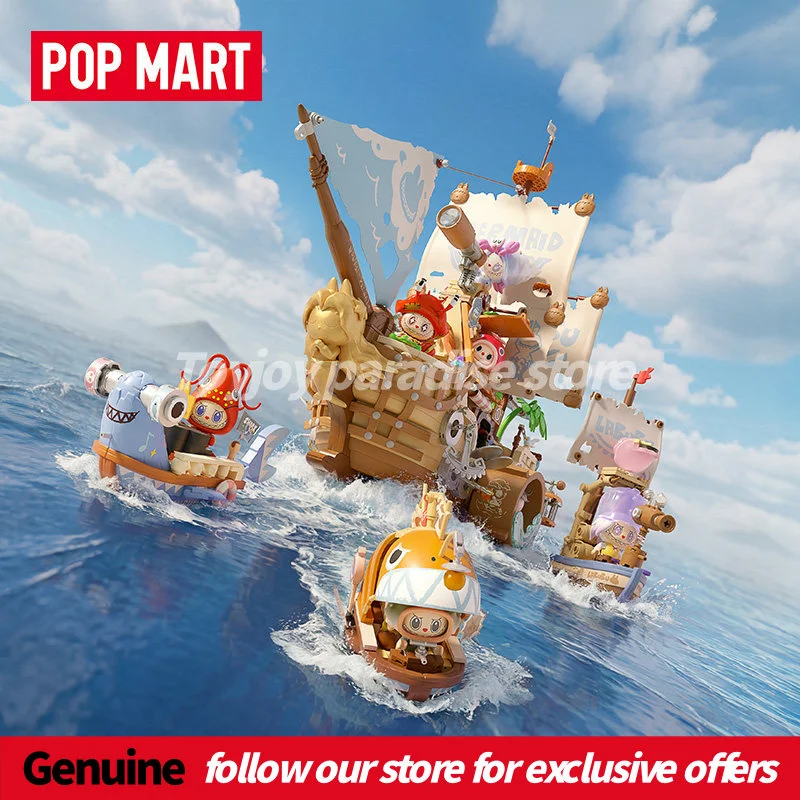 

Authentic Pop Mart Labubu The Monsters Chasing Mermaids Series Blocks Boat Building Collectible Assembly Toy Display As Gifts