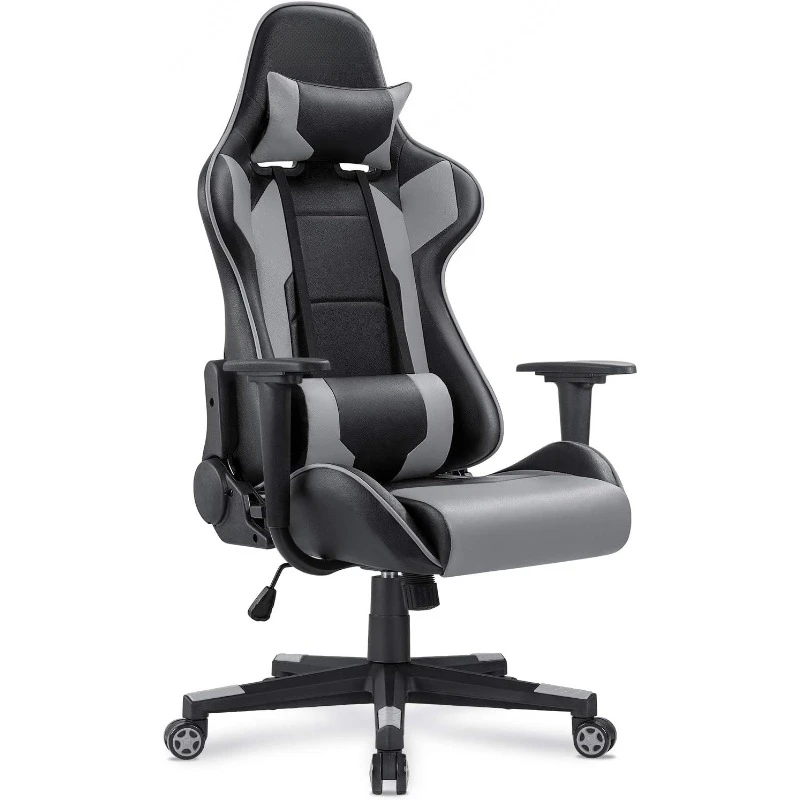 Gaming Chair, Office Chair High Back Computer Swivel Task Chair with Headrest and Lumbar Support (Grey)，home.