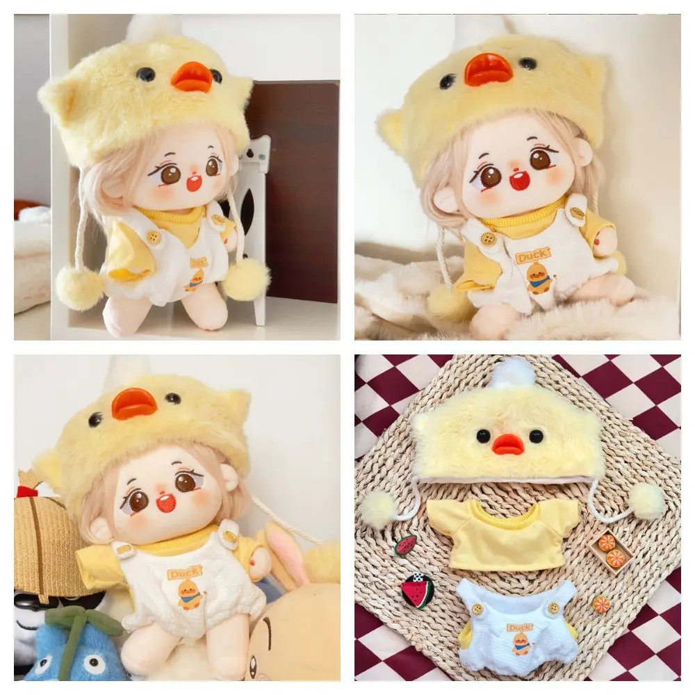 Desenhos animados Animal Boneca Roupas, Plush Duck Cap, T-shirt e Calças Terno, Roupa de substituição, Boneca Acessórios, 20cm