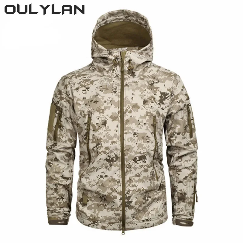 

Oulylan Soft Shell Camouflage Jacket Men Waterproof Clothing Warm Camo Tactical Jackets Outdoor Combat Hoodie Coat