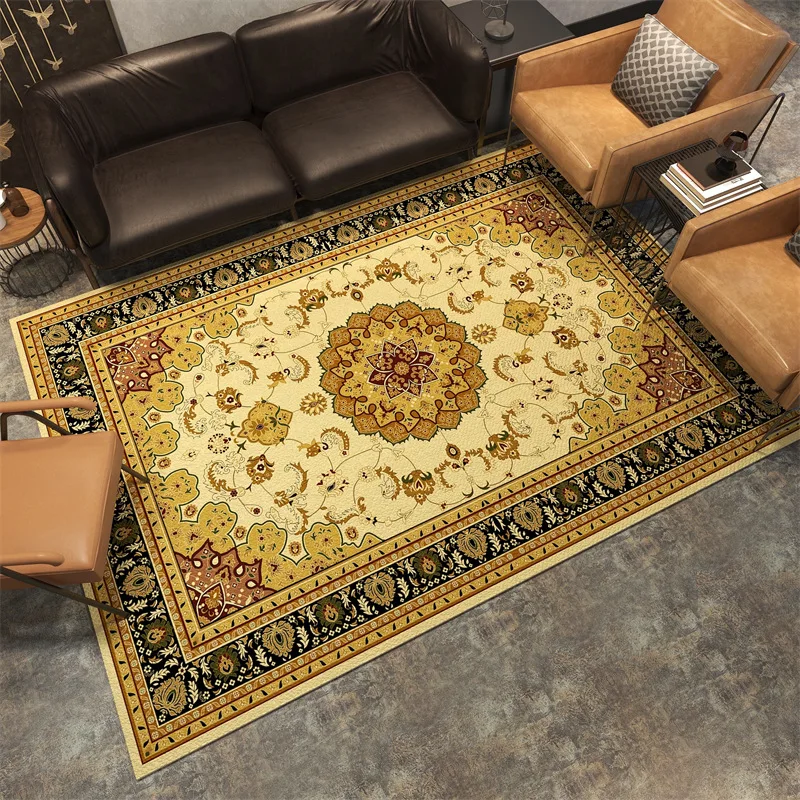 

Retro Mandala Area Rug Water Absorbent Bohemian Ethnic Style Rectangular Crystal Velvet Fabric for Homestay Sofa Bed Side