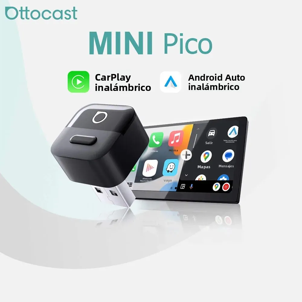Ottocast Mini Pico inalámbrico CarPlay Android Auto adaptador Plug Play WiFi Bluetooth conexión automática para VW Toyota Nissan Honda Ford
