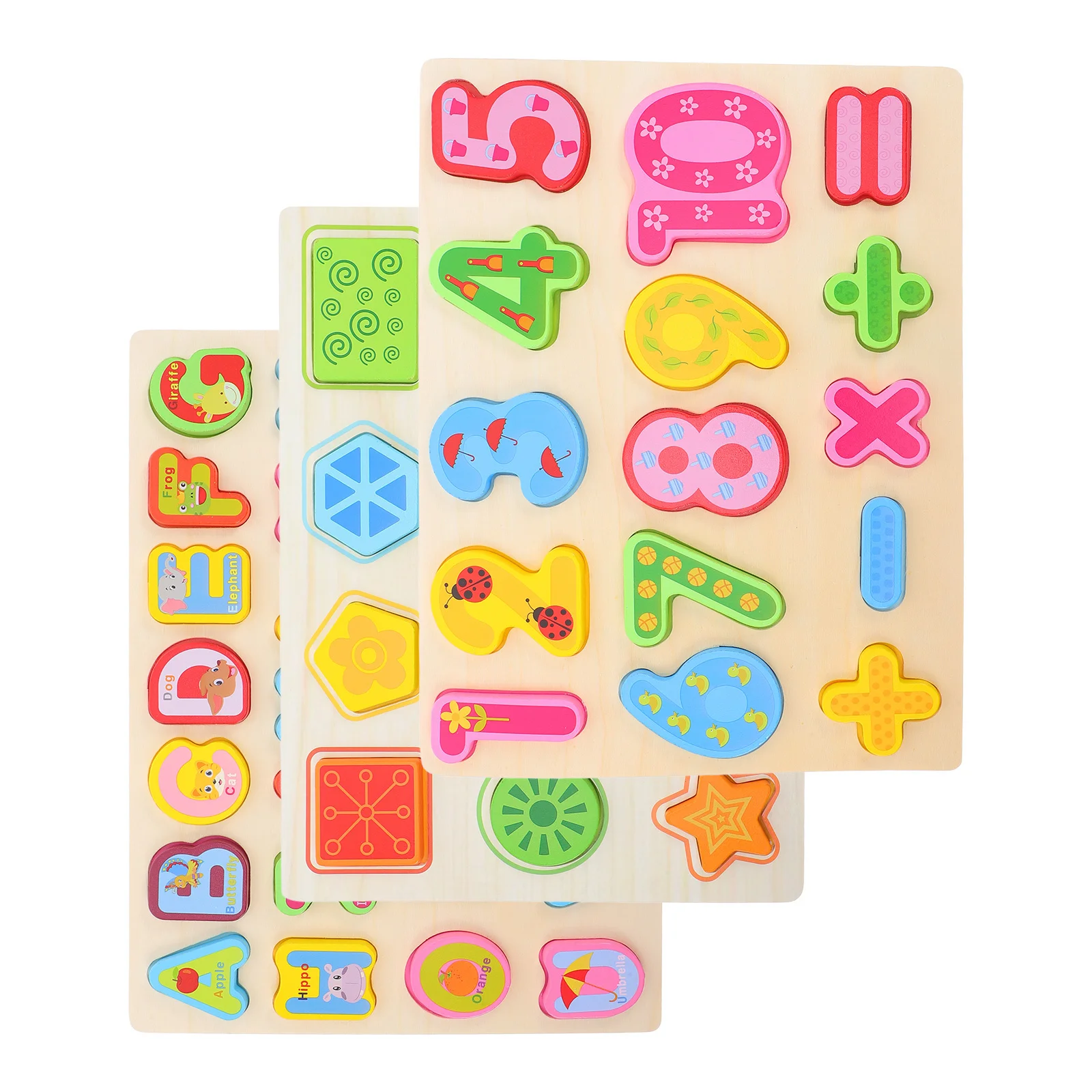 3Pcs Wooden Alphabet Number Shape Puzzles Montessori Early Education Math Learning Games Preschool Toddlers Gift
