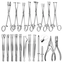 Body Piercing Tool Needle Pipe Clamp Forceps Tweezers Open Close Ring Ball Plier Lip Belly Septum Surgical Steel Piercing Tools