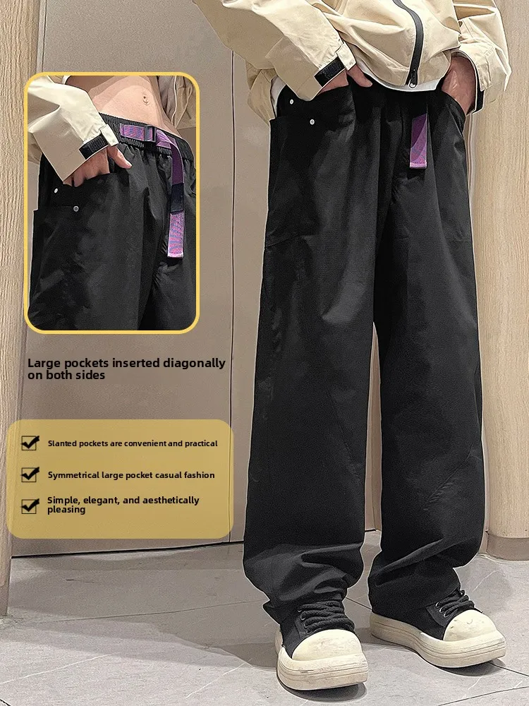 

Американские повседневные брюки в стиле High Street, мужские свободные брюки прямого кроя, износостойкие, модные, брендовые, весна-осень, новинка