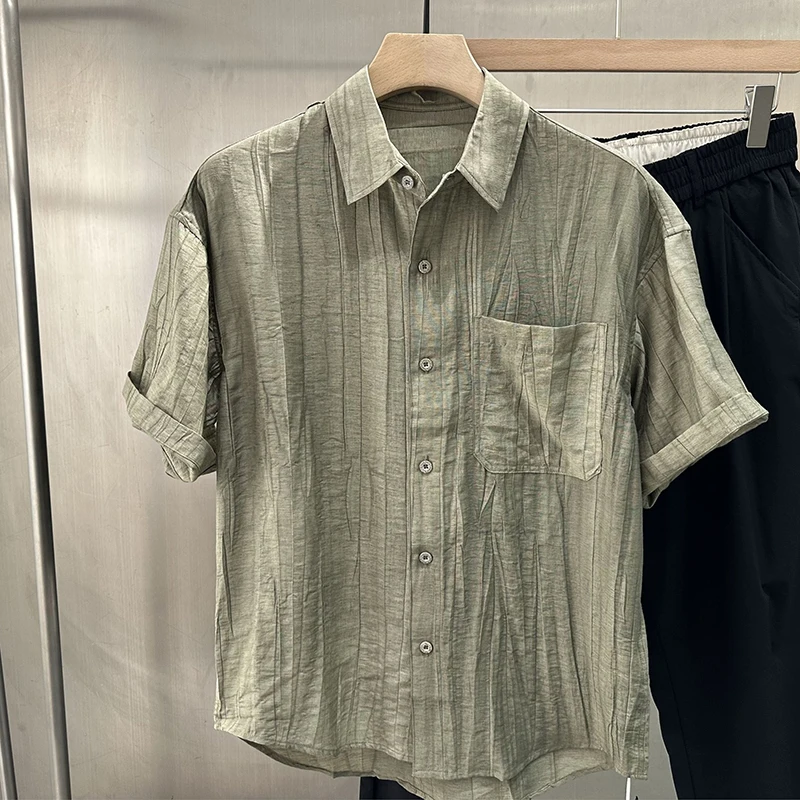 

Fashion Lapel Solid Color Pockets Korean Shirts Men's Clothing Spring Summer New Loose All-match Tops Casual Shirts